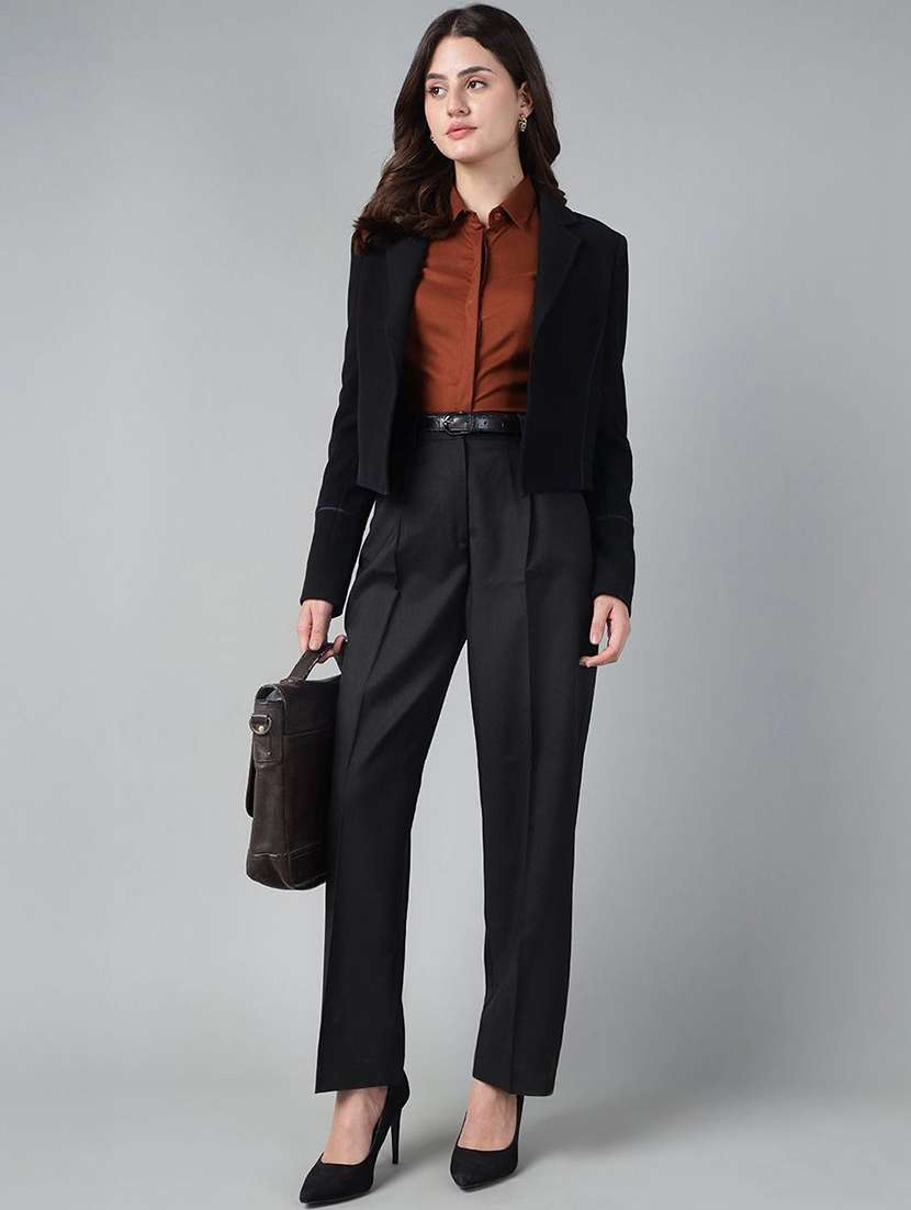 women solid high rise straight trouser - 22069491 -  Standard Image - 3