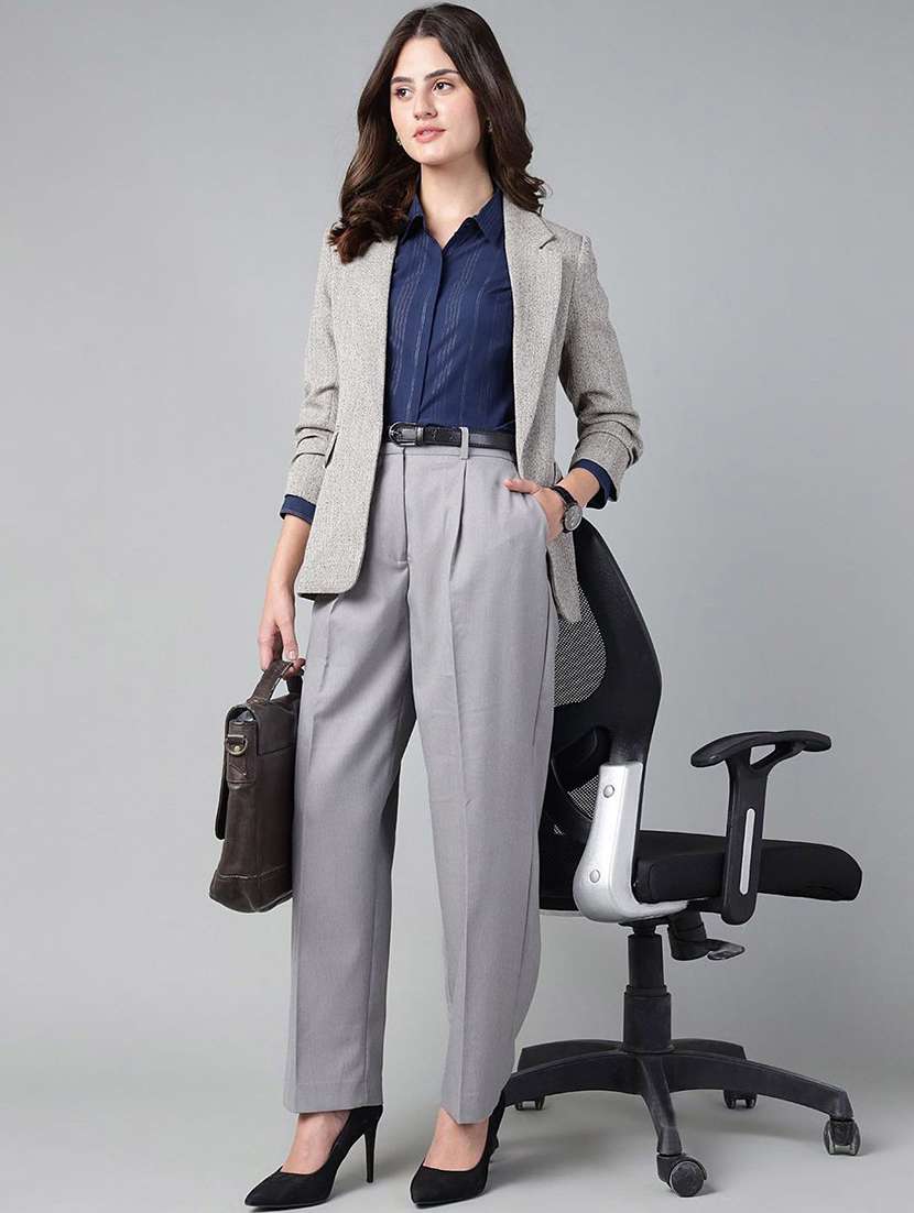 women solid high rise straight trouser - 22069492 -  Standard Image - 3