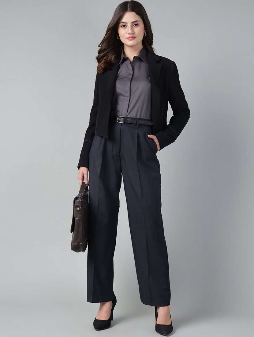 women solid high rise straight trouser - 22069493 - Standard Image - 3