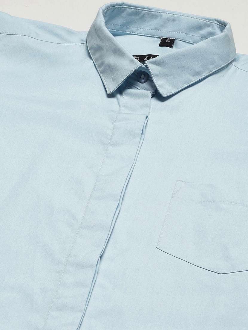 women light blue solid collared shirt dress - 22069494 -  Standard Image - 3