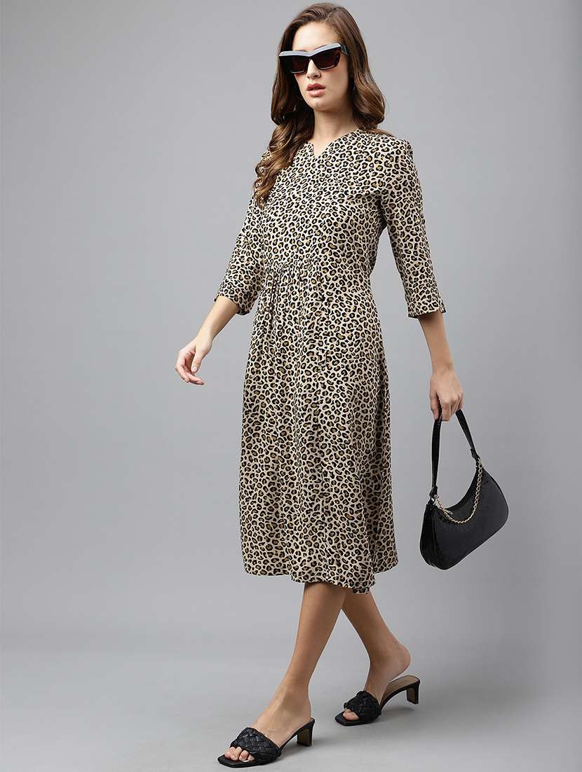 women animla print three quarter sleeve a-line dress - 22069500 -  Zoom Image - 0