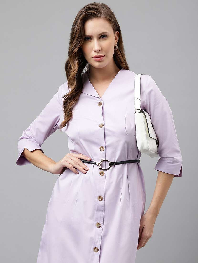 women lavender solid v-neck shirt dress - 22069503 -  Zoom Image - 0