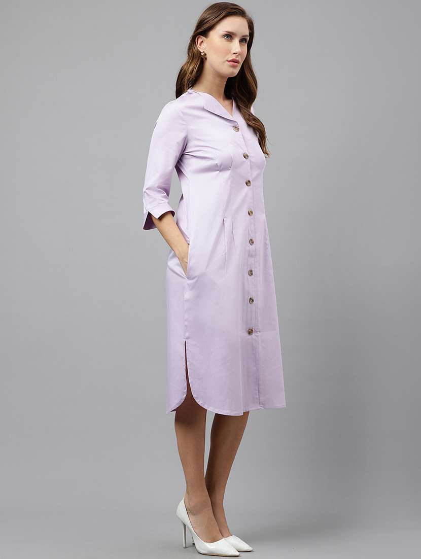 women lavender solid v-neck shirt dress - 22069503 - Standard Image - 3