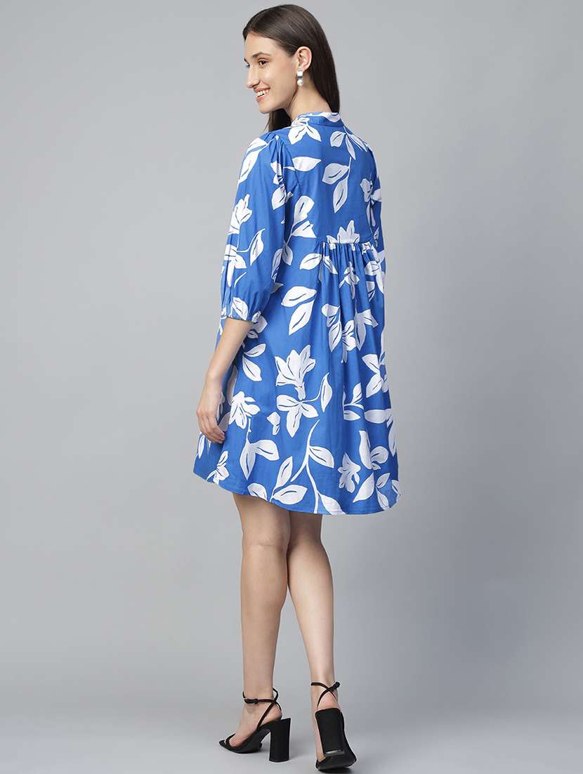 women printed puff sleeve a-line dress - 22069509 - Standard Image - 3