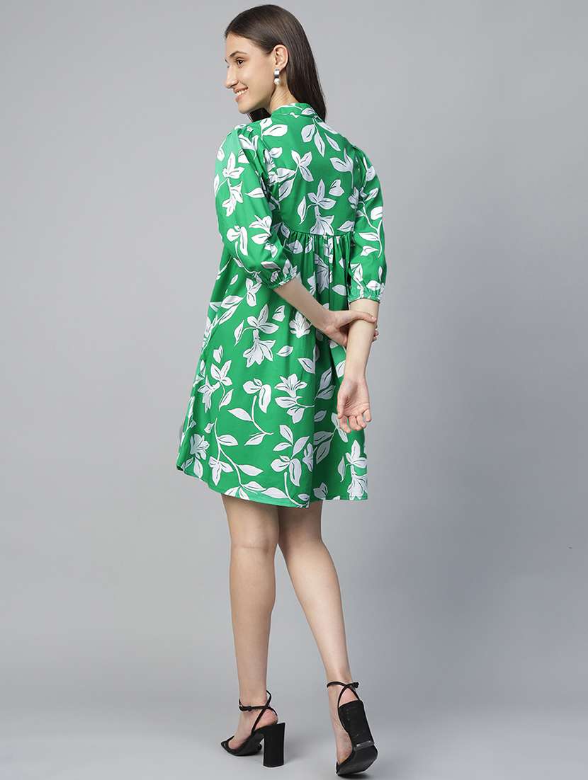women green printed puff sleeve a-line dress - 22069510 -  Standard Image - 3