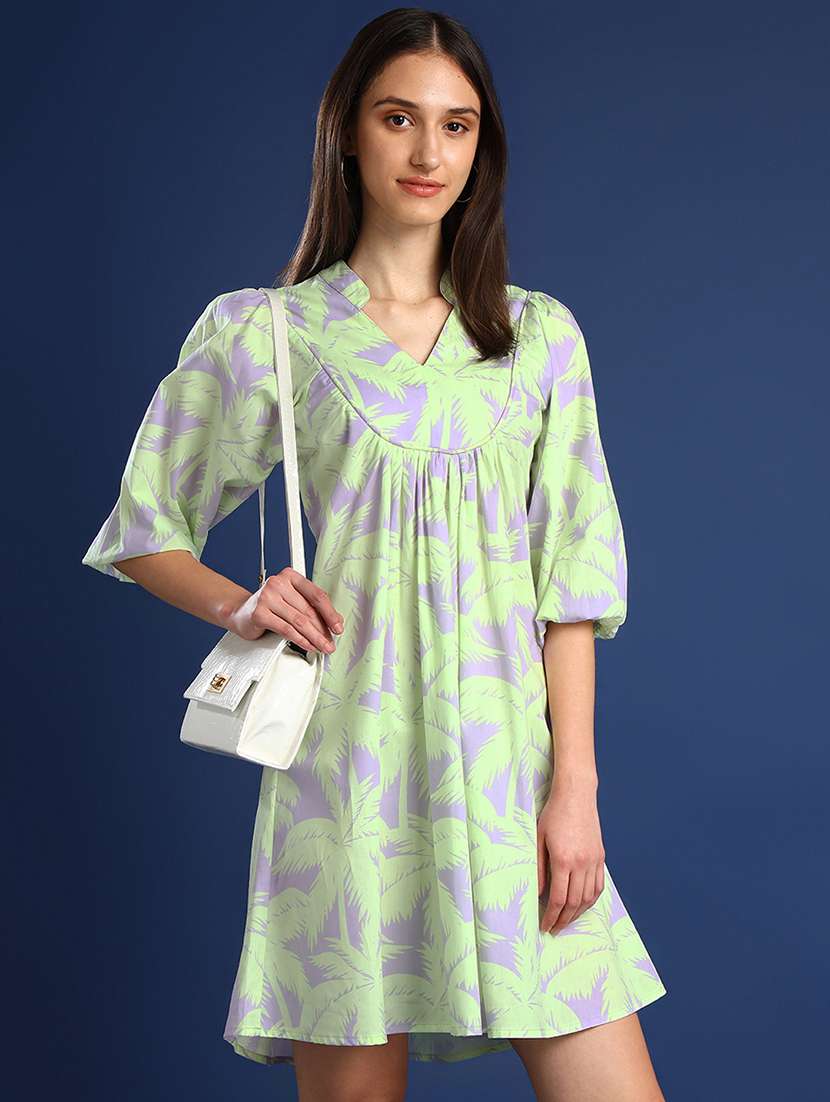 women printed puff sleeve a-line dress - 22069511 -  Zoom Image - 0