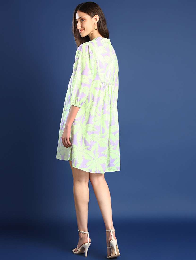 women printed puff sleeve a-line dress - 22069511 - Standard Image - 3