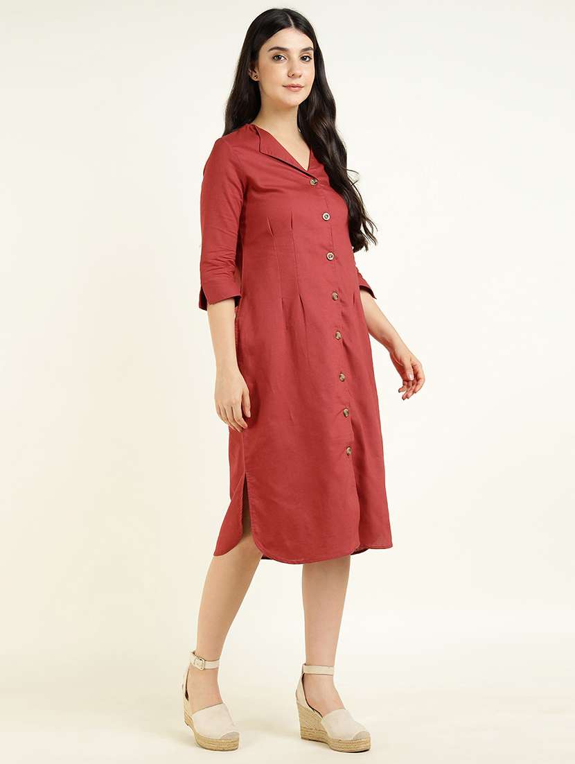 women solid three quarter sleeve shirt dress - 22069517 -  Standard Image - 3