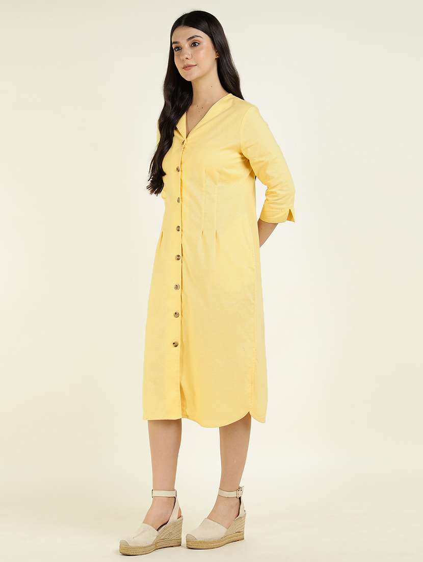 women solid three quarter sleeve shirt dress - 22069518 - Standard Image - 3
