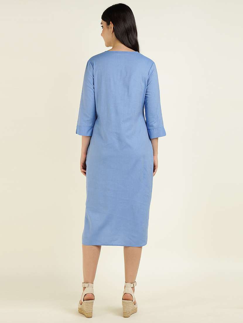 women solid three quarter sleeve shirt dress - 22069519 - Standard Image - 3