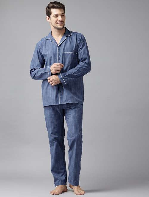 men checkered long sleeve nightwear set - 22069520 -  Standard Image - 0