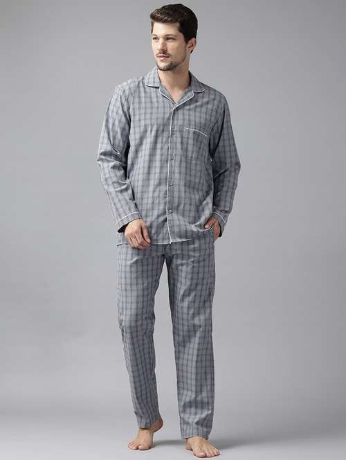 men checkered long sleeve nightwear set - 22069521 -  Standard Image - 0