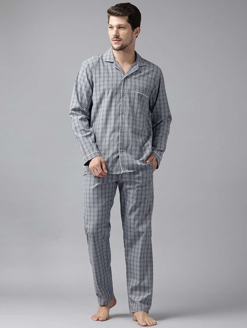 men checkered long sleeve nightwear set - 22069521 -  Zoom Image - 0