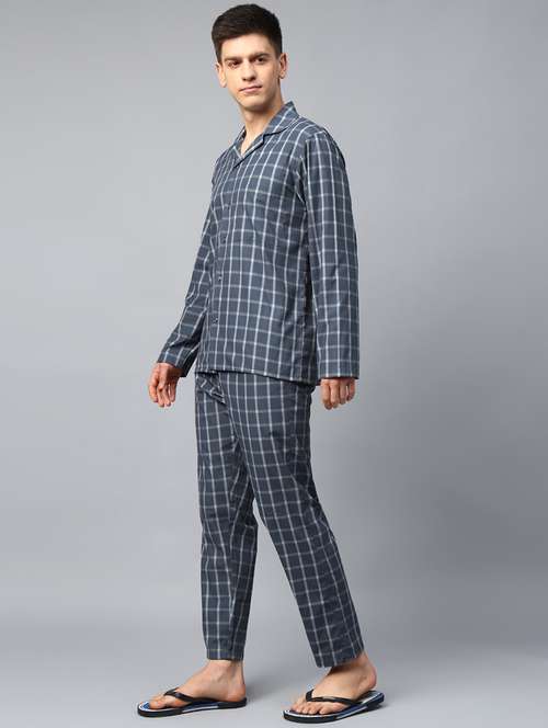 men checkered long sleeve nightwear set - 22069522 -  Standard Image - 0