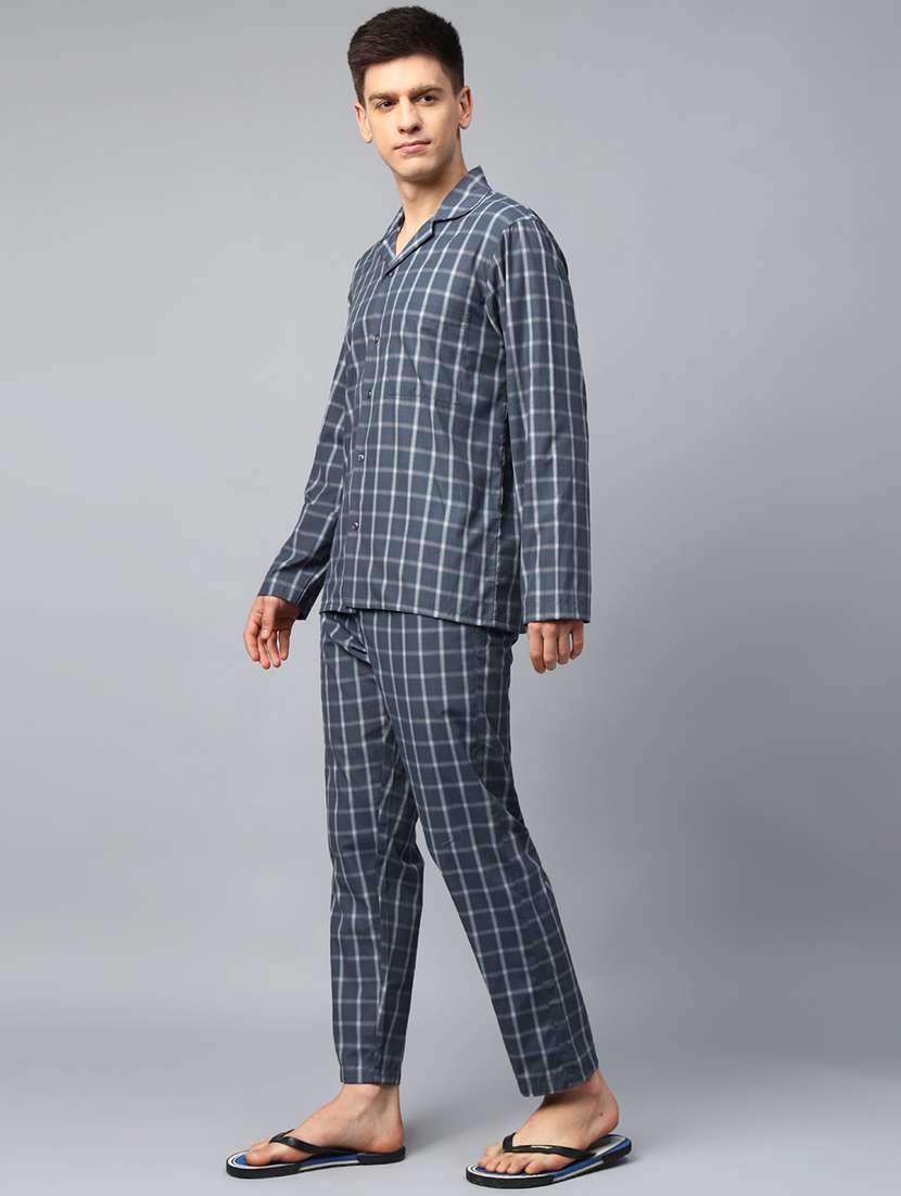 men checkered long sleeve nightwear set - 22069522 -  Zoom Image - 0