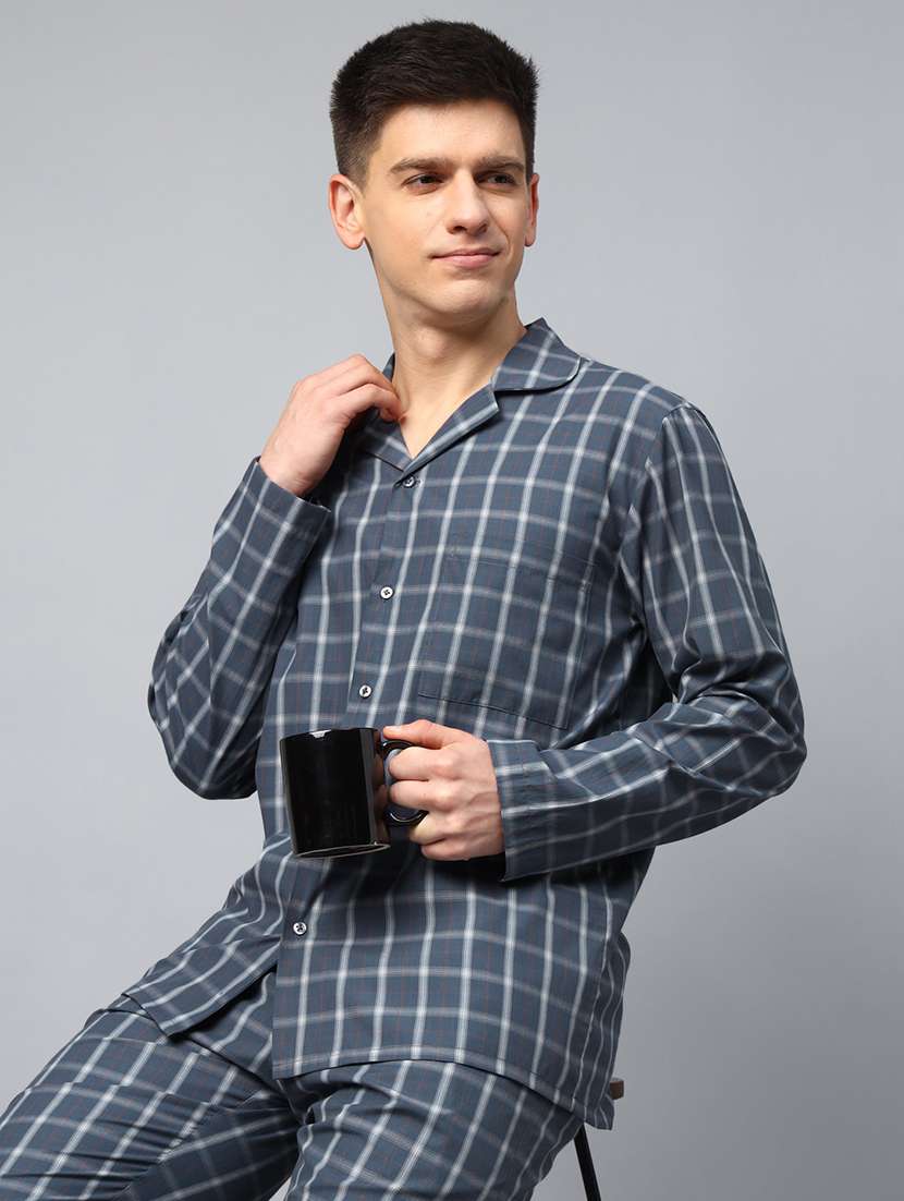 men checkered long sleeve nightwear set - 22069522 - Standard Image - 3