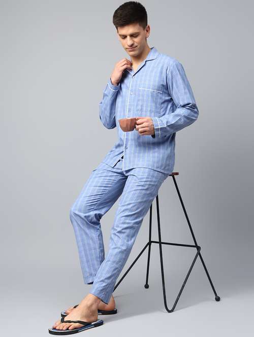 men checkered long sleeve nightwear set - 22069524 -  Standard Image - 0