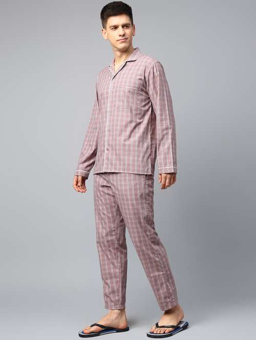 men checkered long sleeve nightwear set - 22069525 -  Standard Image - 0