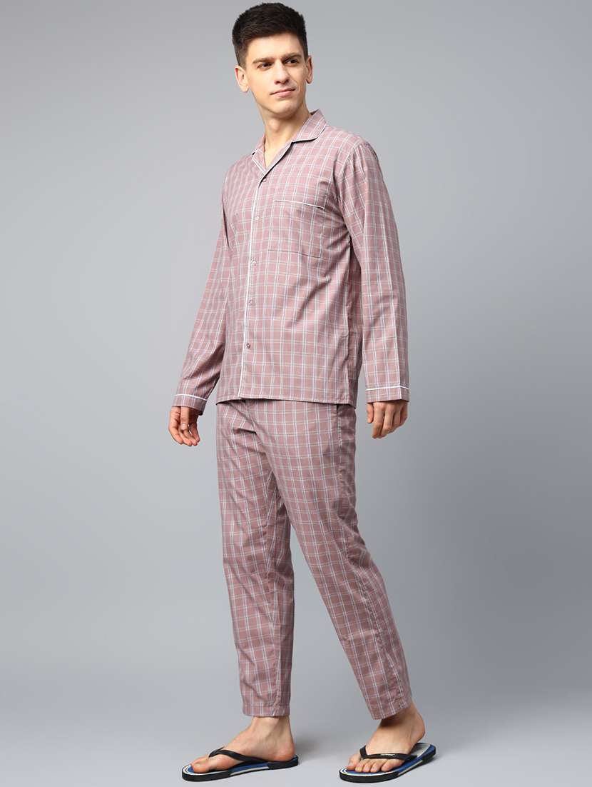 men checkered long sleeve nightwear set - 22069525 -  Zoom Image - 0