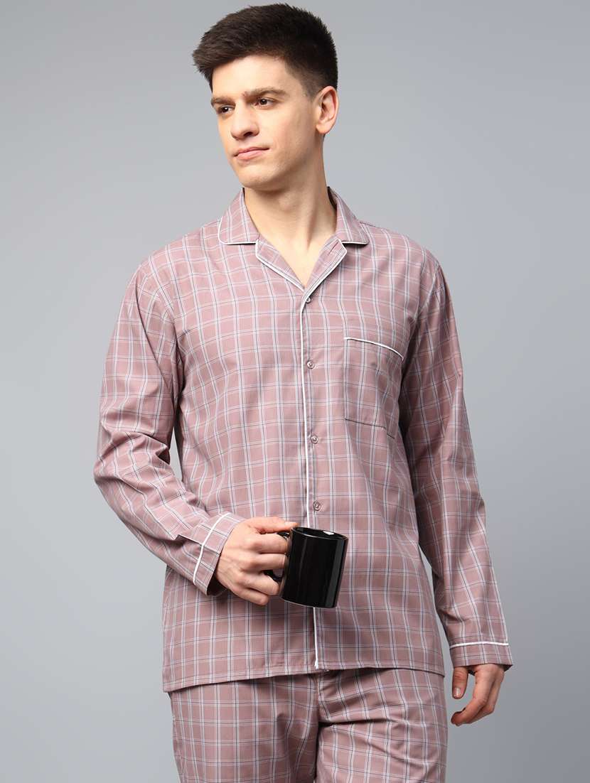 men checkered long sleeve nightwear set - 22069525 - Standard Image - 3