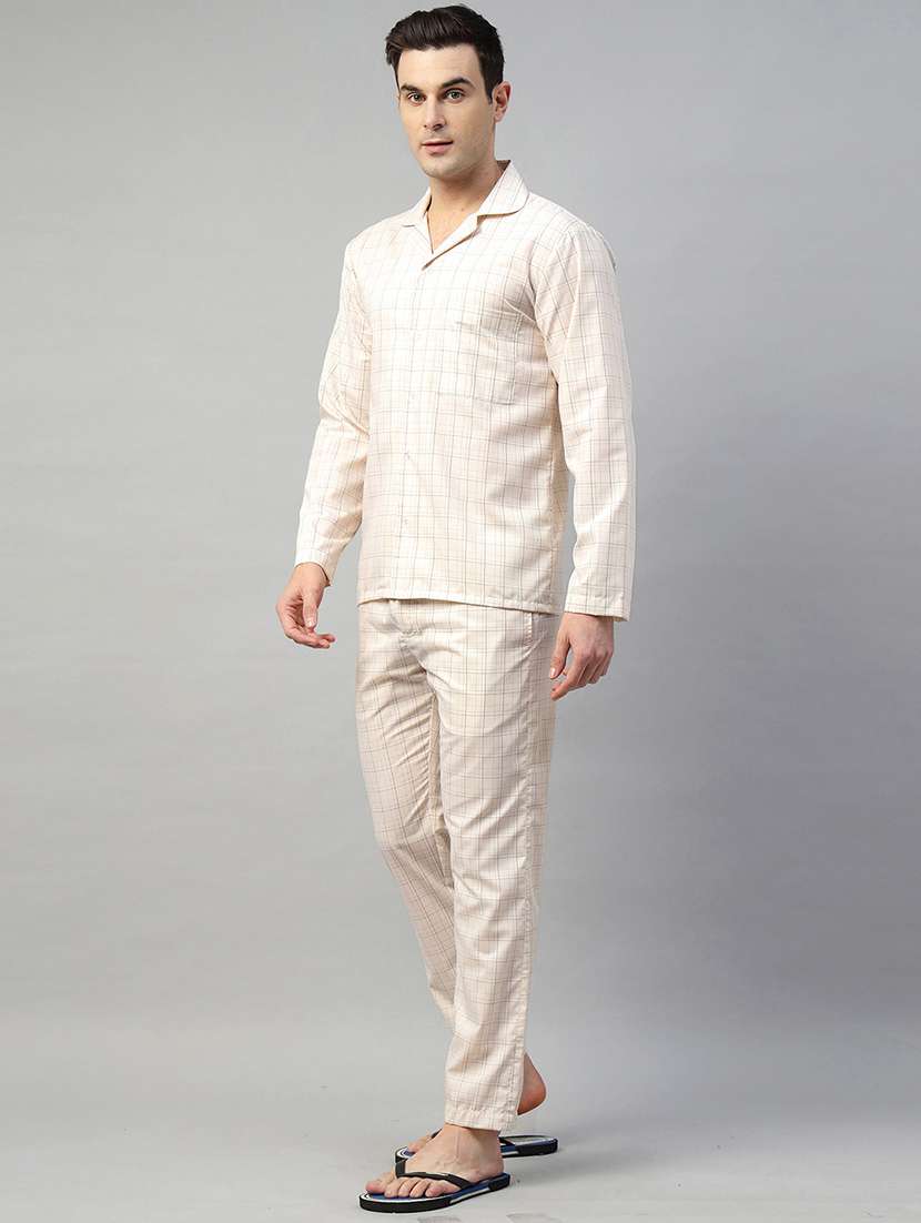 men checkered long sleeve nightwear set