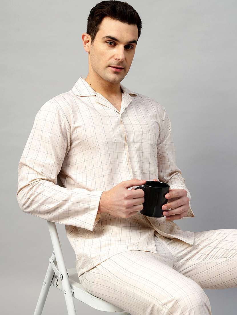 men checkered long sleeve nightwear set - 22069528 -  Standard Image - 3