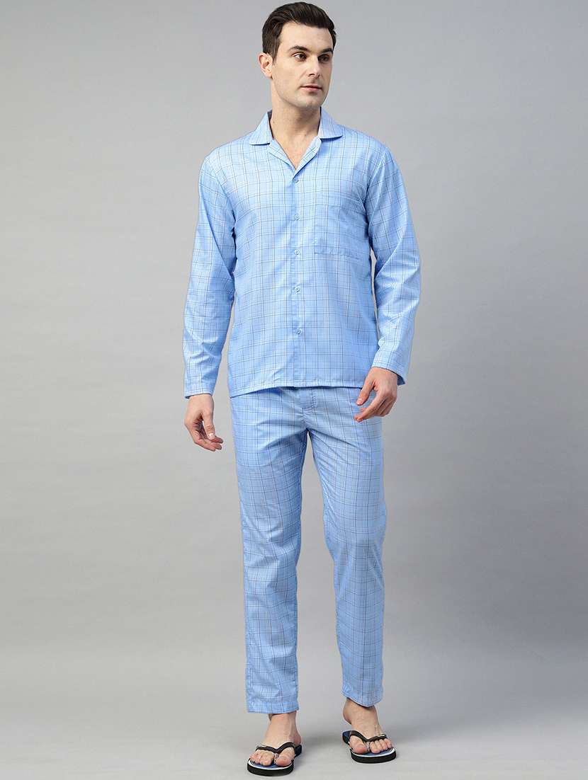 men checkered long sleeve nightwear set