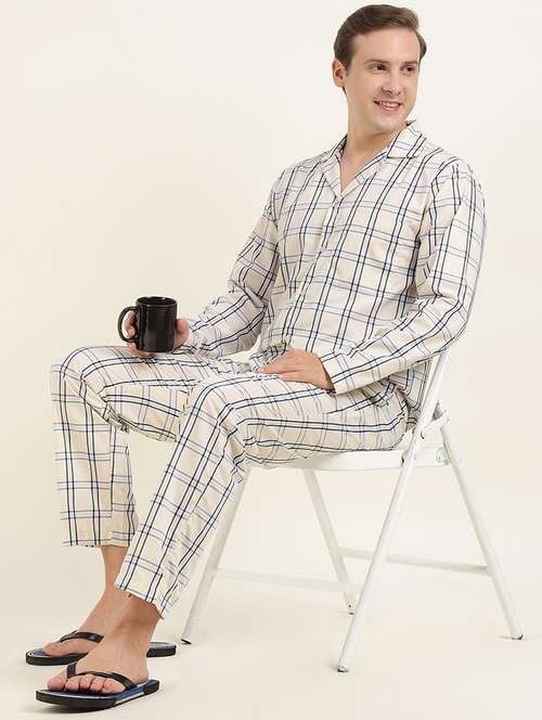 men checkered long sleeve nightwear set - 22069532 -  Standard Image - 0