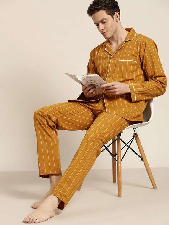 men striped long sleeve sleepwear set