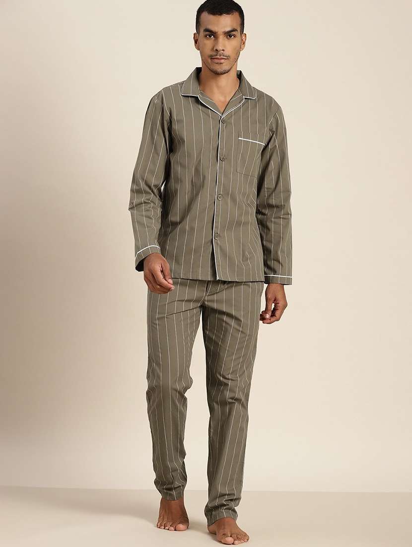 men striped long sleeve sleepwear set - 22069547 -  Standard Image - 3