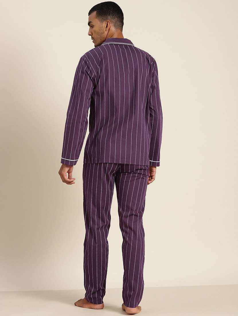 men striped long sleeve sleepwear set - 22069550 -  Standard Image - 3