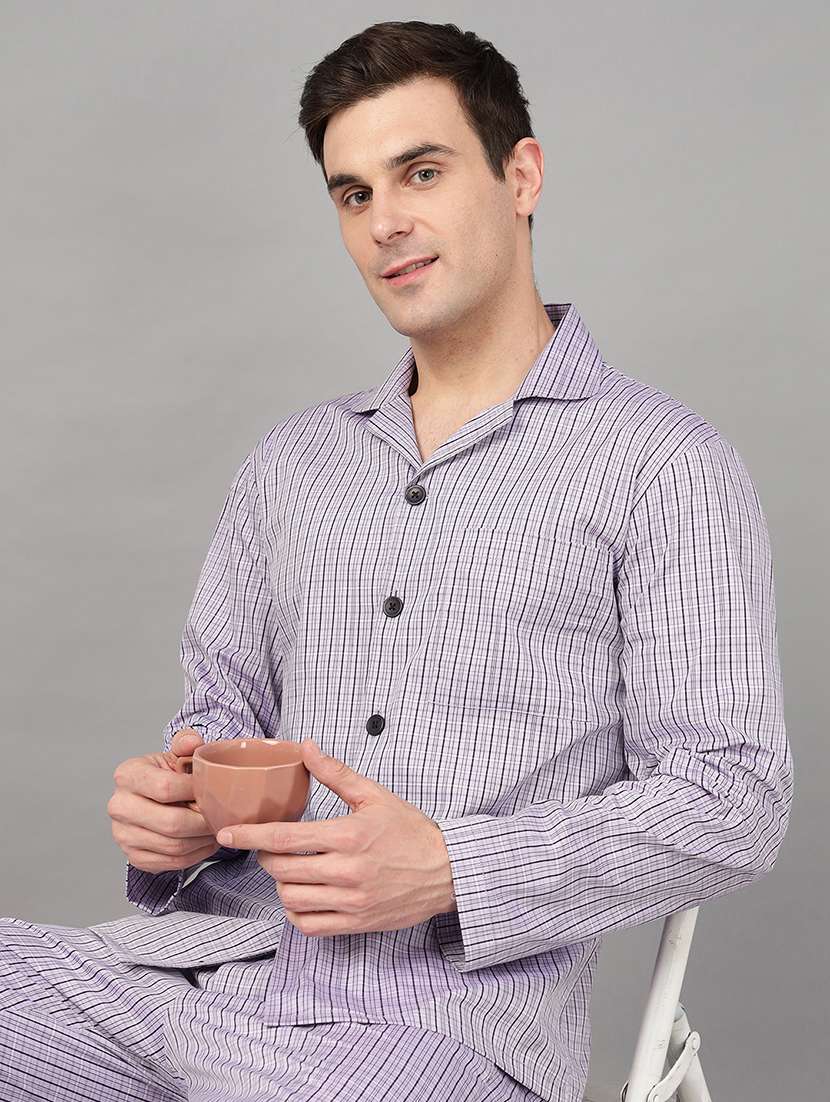men checkered long sleeve sleepwear set - 22069576 -  Zoom Image - 0