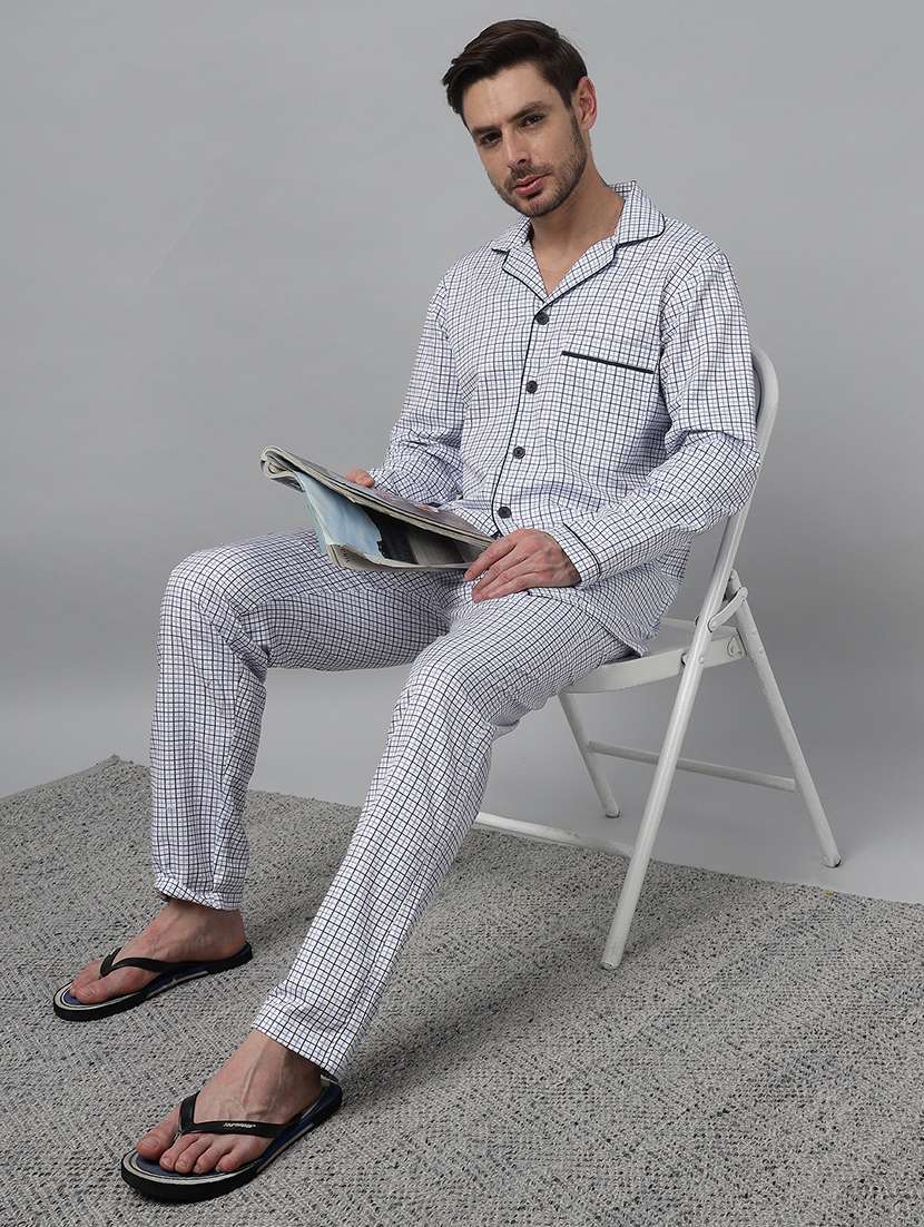 men checkered long sleeve sleepwear set