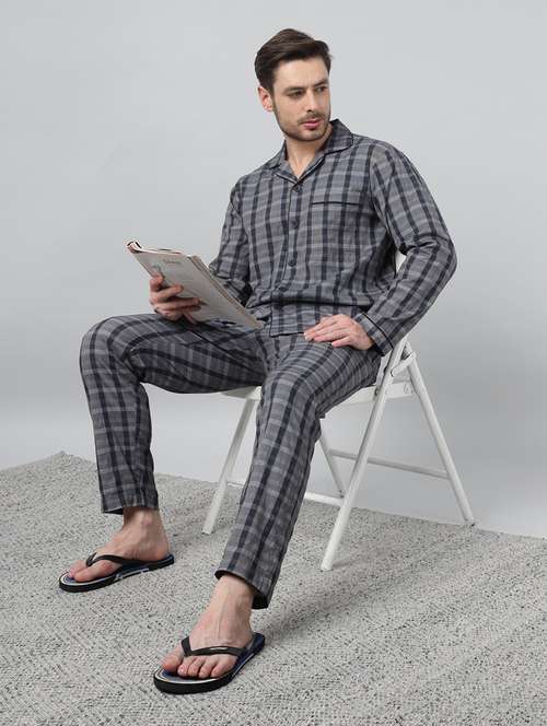 men checkered long sleeve sleepwear set - 22069578 -  Standard Image - 0