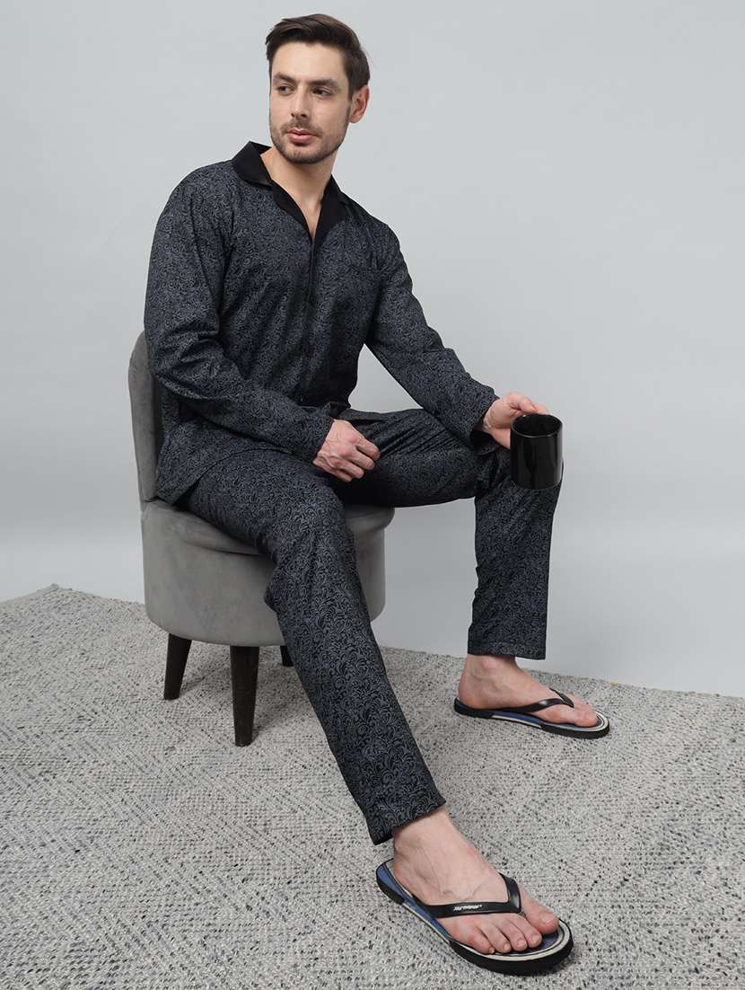 men printed long sleeve sleepwear set