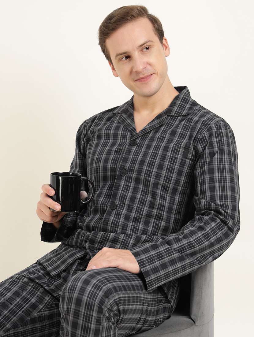 men checkered long sleeve sleepwear set - 22069582 -  Zoom Image - 0