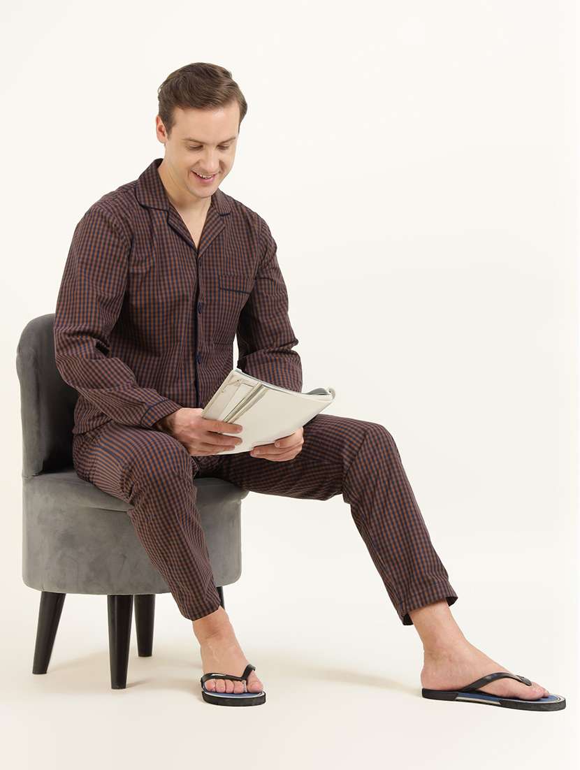 men checkered long sleeve sleepwear set - 22069583 -  Zoom Image - 0