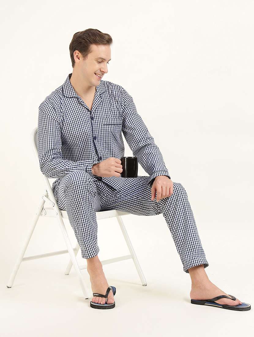 men checkered long sleeve sleepwear set