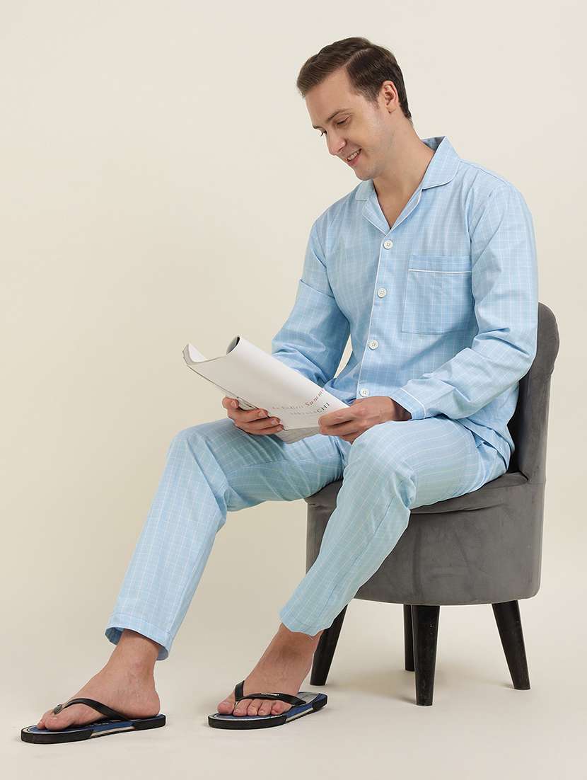 men checkered long sleeve sleepwear set
