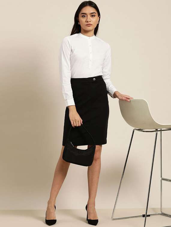 women solid mandarin neck long sleeve top - 22069589 - Standard Image - 3