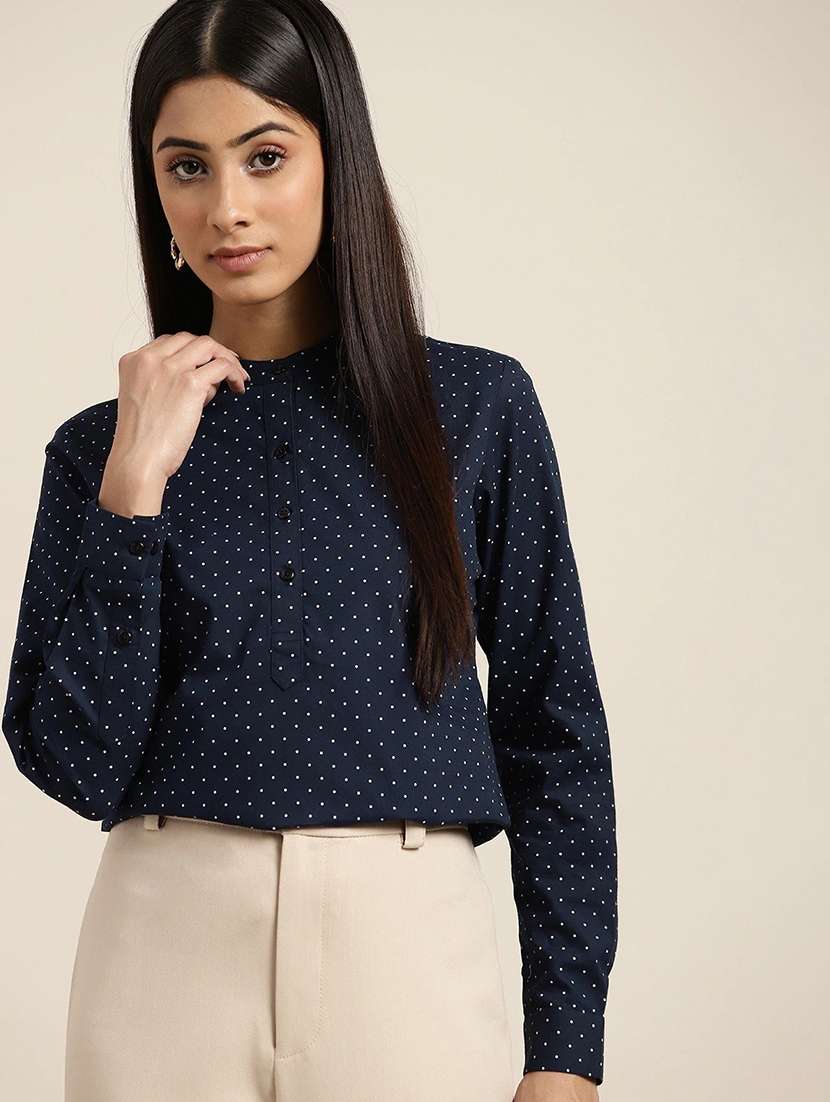 women polka doted mandarin neck long sleeve top - 22069591 -  Zoom Image - 0