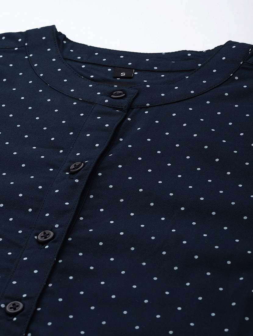 women polka doted mandarin neck long sleeve top - 22069591 - Standard Image - 3