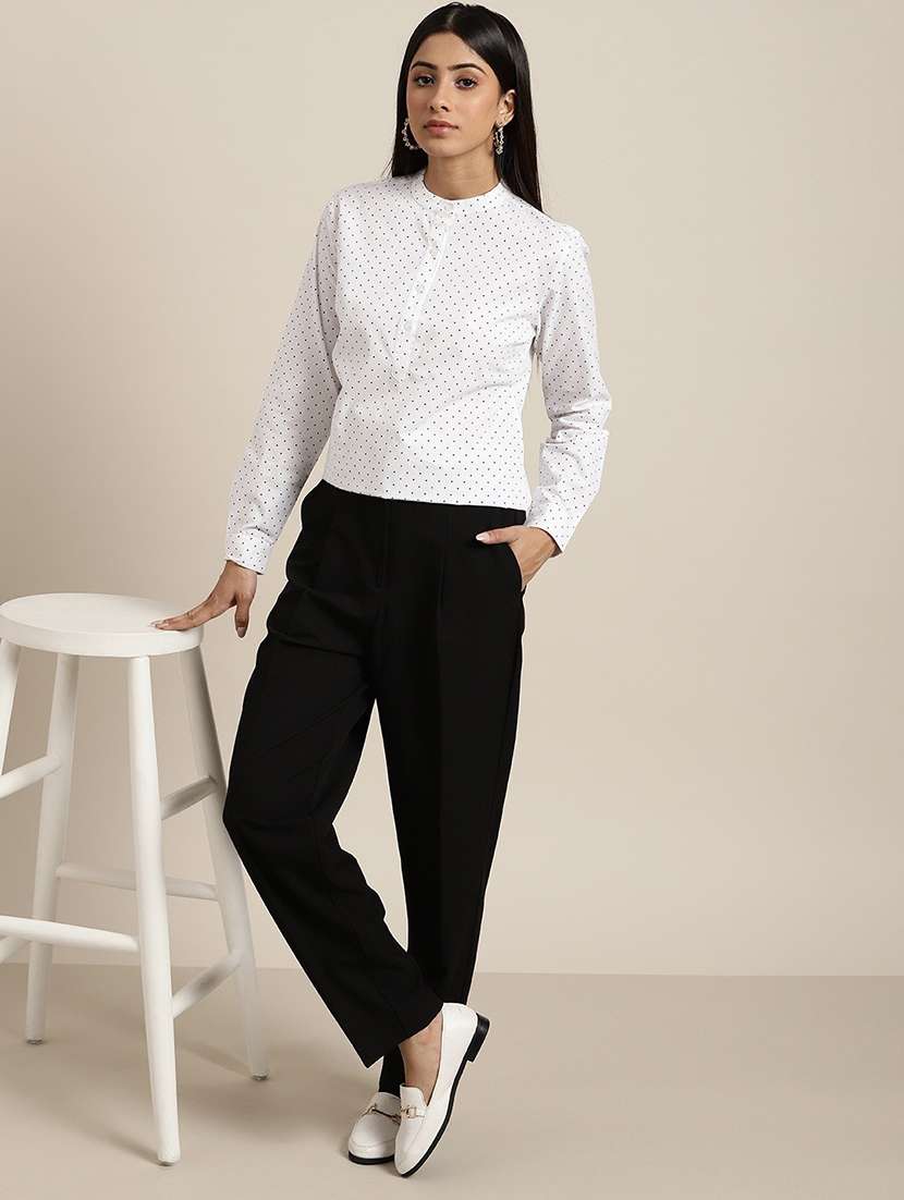 women polka doted mandarin neck long sleeve top - 22069592 - Standard Image - 3