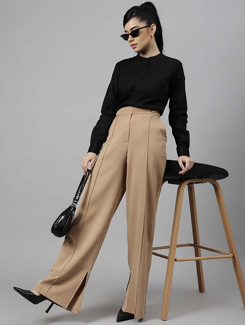 women solid mandarin neck long sleeve top - 22069600 - Standard Image - 3