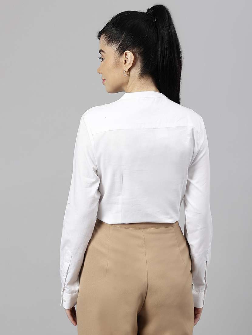 women solid mandarin neck long sleeve top - 22069604 - Standard Image - 3