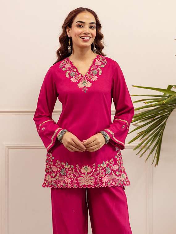 women embroidered long sleeve ethnic co-ord set - 22069623 - Standard Image - 5