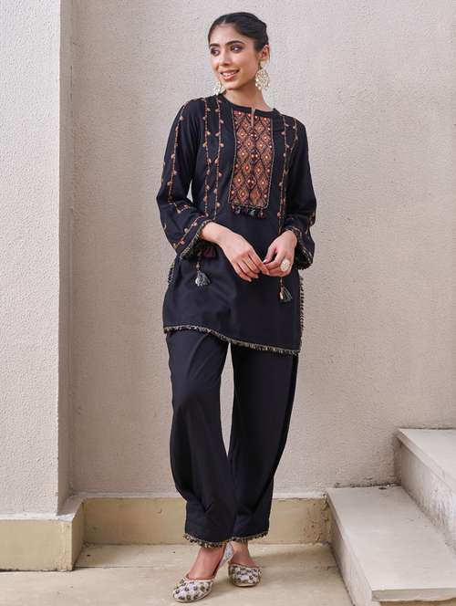 women embroidered long sleeve ethnic co-ord set - 22069624 -  Standard Image - 0