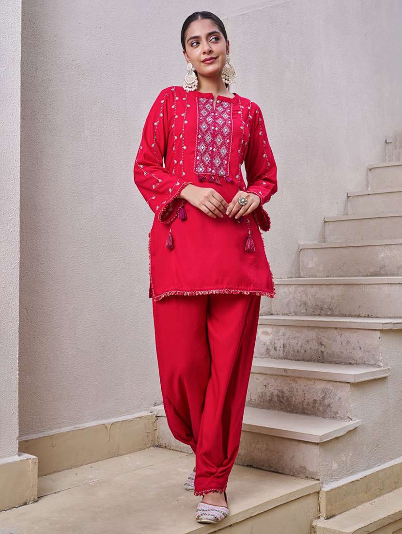 women embroidered long sleeve ethnic co-ord set