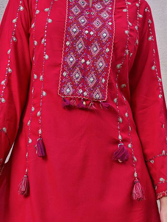 women embroidered long sleeve ethnic co-ord set - 22069625 - Standard Image - 5
