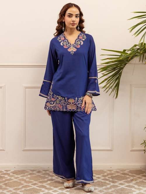 women embroidered long sleeve ethnic co-ord set - 22069626 -  Standard Image - 0